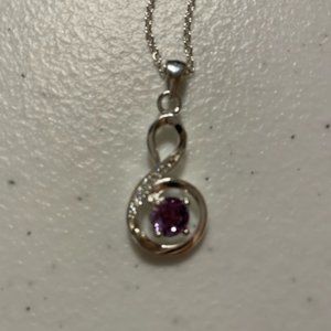 18 inch Sterling silver purple CZ infinity pendant necklace